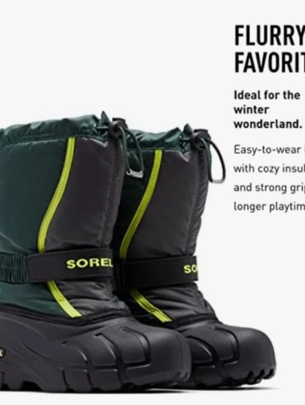 Sorel Flurry Lined Kids Black & Yellow Snow Boots Warm Winter Waterproof Size 10